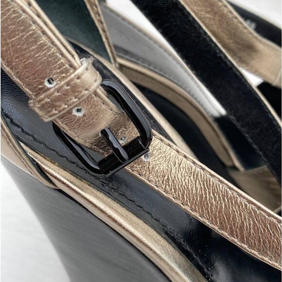 Burberry Abbot Gold Metallic Leather Peep Toe Crisscross Strap Wedge Sandal 39 - Picture 8 of 15